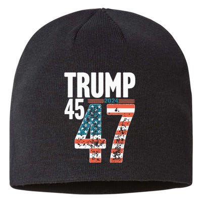 45 47 Trump 2024 American Flag Funny Sustainable Beanie