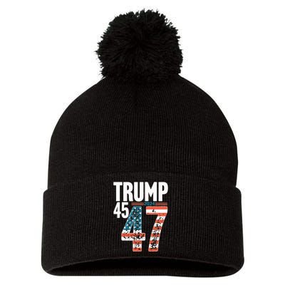 45 47 Trump 2024 American Flag Funny Pom Pom 12in Knit Beanie