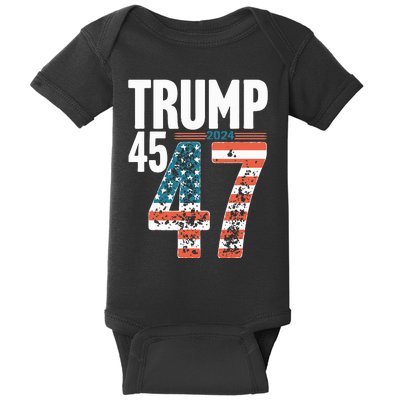 45 47 Trump 2024 American Flag Funny Baby Bodysuit