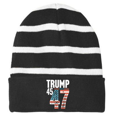 45 47 Trump 2024 American Flag Funny Striped Beanie with Solid Band