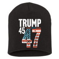 45 47 Trump 2024 American Flag Funny Short Acrylic Beanie