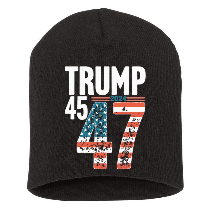 45 47 Trump 2024 American Flag Funny Short Acrylic Beanie