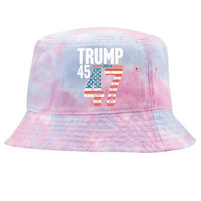 45 47 Trump 2024 American Flag Funny Tie-Dyed Bucket Hat