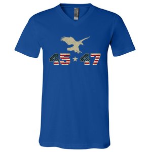 45 47 Trump 2024 President Election Patriotic Eagle Usa Flag Gift V-Neck T-Shirt