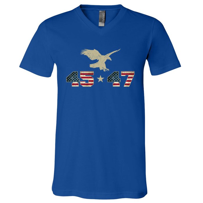 45 47 Trump 2024 President Election Patriotic Eagle Usa Flag Gift V-Neck T-Shirt