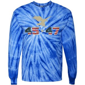 45 47 Trump 2024 President Election Patriotic Eagle Usa Flag Gift Tie-Dye Long Sleeve Shirt