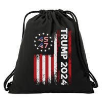 45 47 Trump 2024 American Flag Drawstring Bag