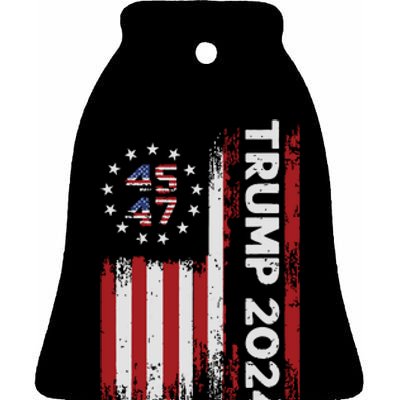 45 47 Trump 2024 American Flag Ceramic Bell Ornament