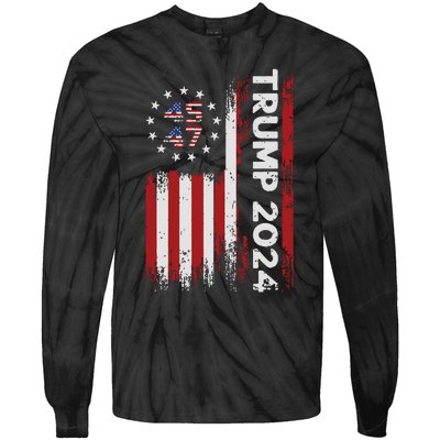 45 47 Trump 2024 American Flag Tie-Dye Long Sleeve Shirt