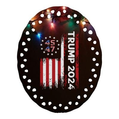 45 47 Trump 2024 American Flag Ceramic Oval Ornament