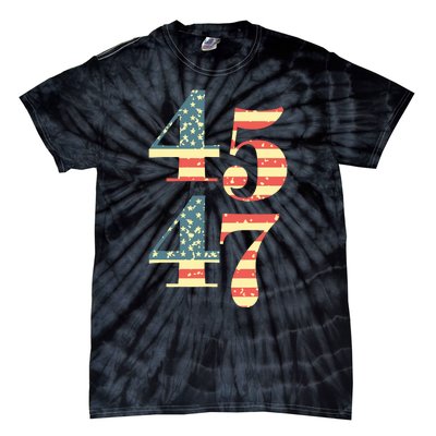 45 47 Trump 2024 Vintage Flag Support Trump 45 47 Tie-Dye T-Shirt