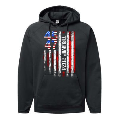 45 47 Trump 2024 American Flag Take America Back Performance Fleece Hoodie