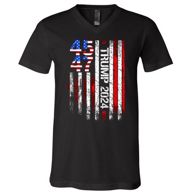 45 47 Trump 2024 American Flag Take America Back V-Neck T-Shirt