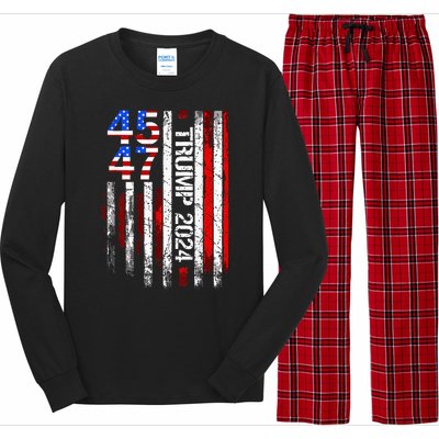 45 47 Trump 2024 American Flag Take America Back Long Sleeve Pajama Set