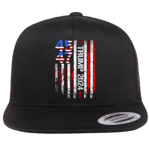 45 47 Trump 2024 American Flag Take America Back Flat Bill Trucker Hat