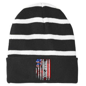 45 47 Trump 2024 American Flag Take America Back Striped Beanie with Solid Band