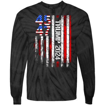 45 47 Trump 2024 American Flag Take America Back Tie-Dye Long Sleeve Shirt