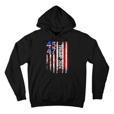 45 47 Trump 2024 American Flag Take America Back Tall Hoodie