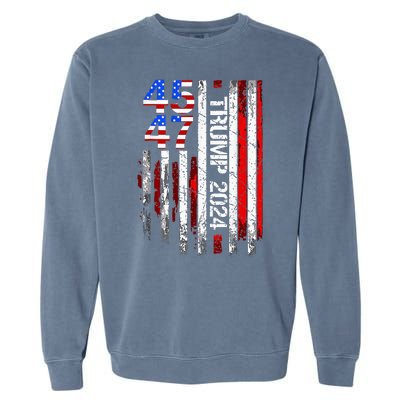 45 47 Trump 2024 American Flag Take America Back Garment-Dyed Sweatshirt