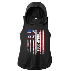 45 47 Trump 2024 American Flag Ladies PosiCharge Tri-Blend Wicking Draft Hoodie Tank