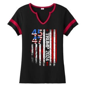 45 47 Trump 2024 American Flag Ladies Halftime Notch Neck Tee