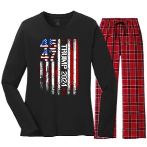 45 47 Trump 2024 American Flag Women's Long Sleeve Flannel Pajama Set 