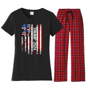 45 47 Trump 2024 American Flag Women's Flannel Pajama Set