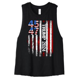 45 47 Trump 2024 American Flag Women's Racerback Cropped Tank