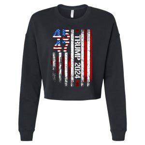 45 47 Trump 2024 American Flag Cropped Pullover Crew