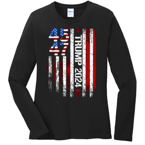 45 47 Trump 2024 American Flag Ladies Long Sleeve Shirt