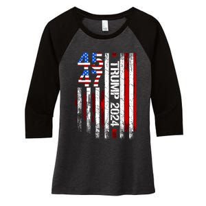 45 47 Trump 2024 American Flag Women's Tri-Blend 3/4-Sleeve Raglan Shirt