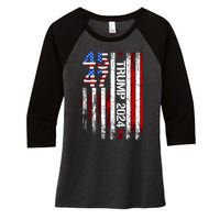 45 47 Trump 2024 American Flag Women's Tri-Blend 3/4-Sleeve Raglan Shirt