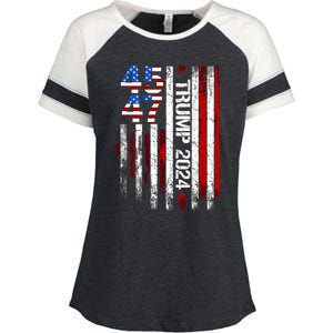 45 47 Trump 2024 American Flag Enza Ladies Jersey Colorblock Tee