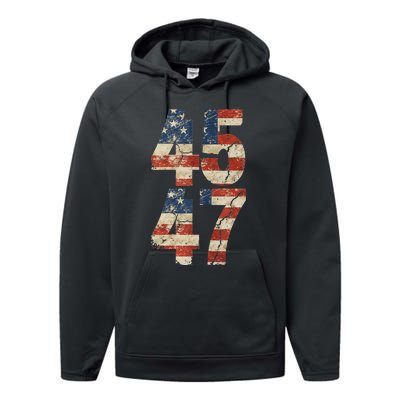 45 47 Trump 2024 Save America Again Take America Back Performance Fleece Hoodie