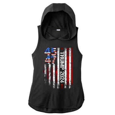 45 47 Trump 2024 American Flag Ladies PosiCharge Tri-Blend Wicking Draft Hoodie Tank