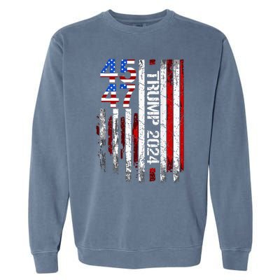 45 47 Trump 2024 American Flag Garment-Dyed Sweatshirt