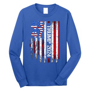 45 47 Trump 2024 American Flag Long Sleeve Shirt