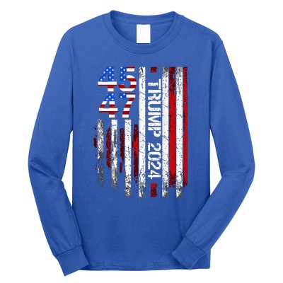 45 47 Trump 2024 American Flag Long Sleeve Shirt