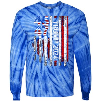 45 47 Trump 2024 American Flag Tie-Dye Long Sleeve Shirt