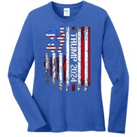 45 47 Trump 2024 American Flag Ladies Long Sleeve Shirt