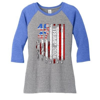 45 47 Trump 2024 American Flag Women's Tri-Blend 3/4-Sleeve Raglan Shirt