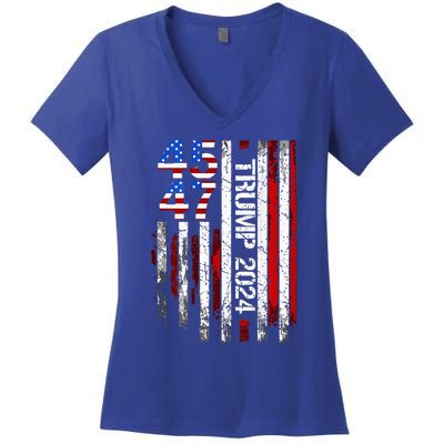 45 47 Trump 2024 American Flag Women's V-Neck T-Shirt