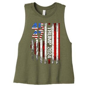 45 47 Trump 2024 American Flag Women's Racerback Cropped Tank