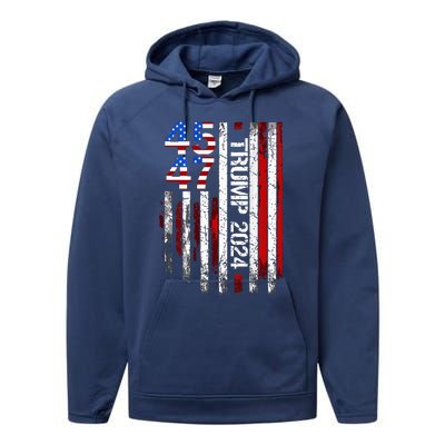 45 47 Trump 2024 American Flag Performance Fleece Hoodie