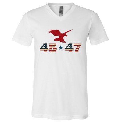 45 47 Trump 2024 President Election Patriotic Eagle Usa Flag V-Neck T-Shirt