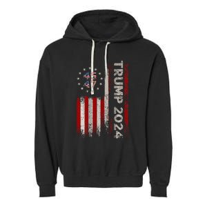 45 47 Trump 2024 American Flag (On Back) Garment-Dyed Fleece Hoodie