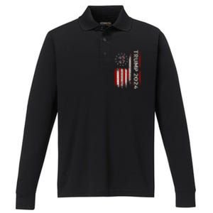 45 47 Trump 2024 American Flag (On Back) Performance Long Sleeve Polo