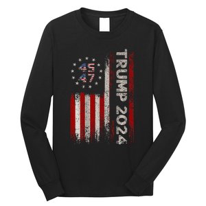 45 47 Trump 2024 American Flag (On Back) Long Sleeve Shirt