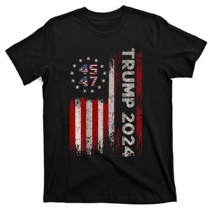 45 47 Trump 2024 American Flag (On Back) T-Shirt