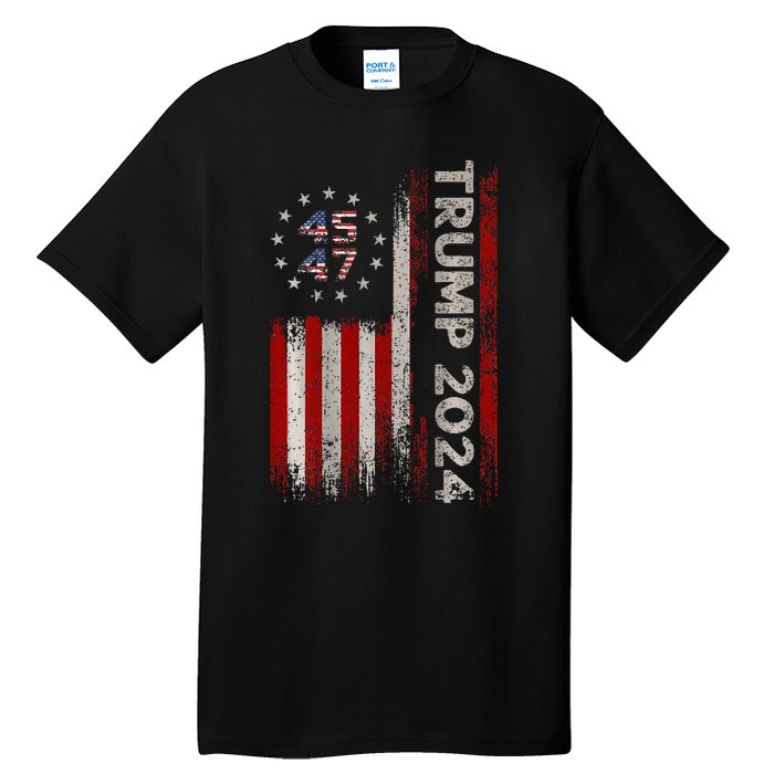 45 47 Trump 2024 American Flag (On Back) Tall T-Shirt